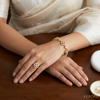 Gold-Tone Clover Tennis CZ Link Bracelet for Women - Glossy Finish