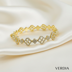 Gold-Tone Clover Tennis CZ Link Bracelet for Women - Glossy Finish