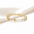 Gold-Tone Heart Link Tennis CZ Bracelet for Women - Glossy Finish