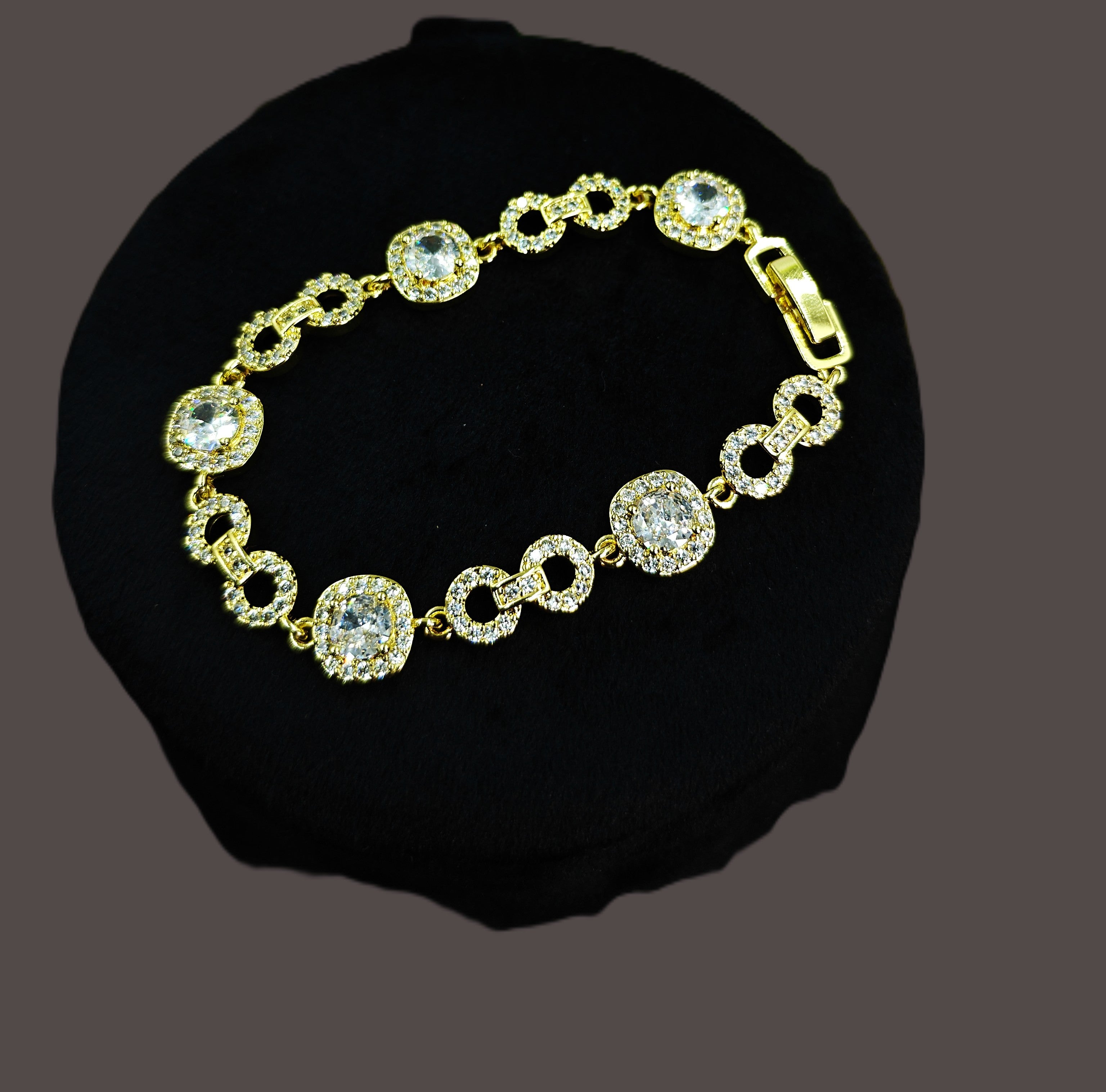 Gold-Tone Vintage Halo Cluster CZ Bracelet for Women - Glossy Finish