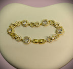 Gold-Tone Vintage Halo Cluster CZ Bracelet for Women - Glossy Finish
