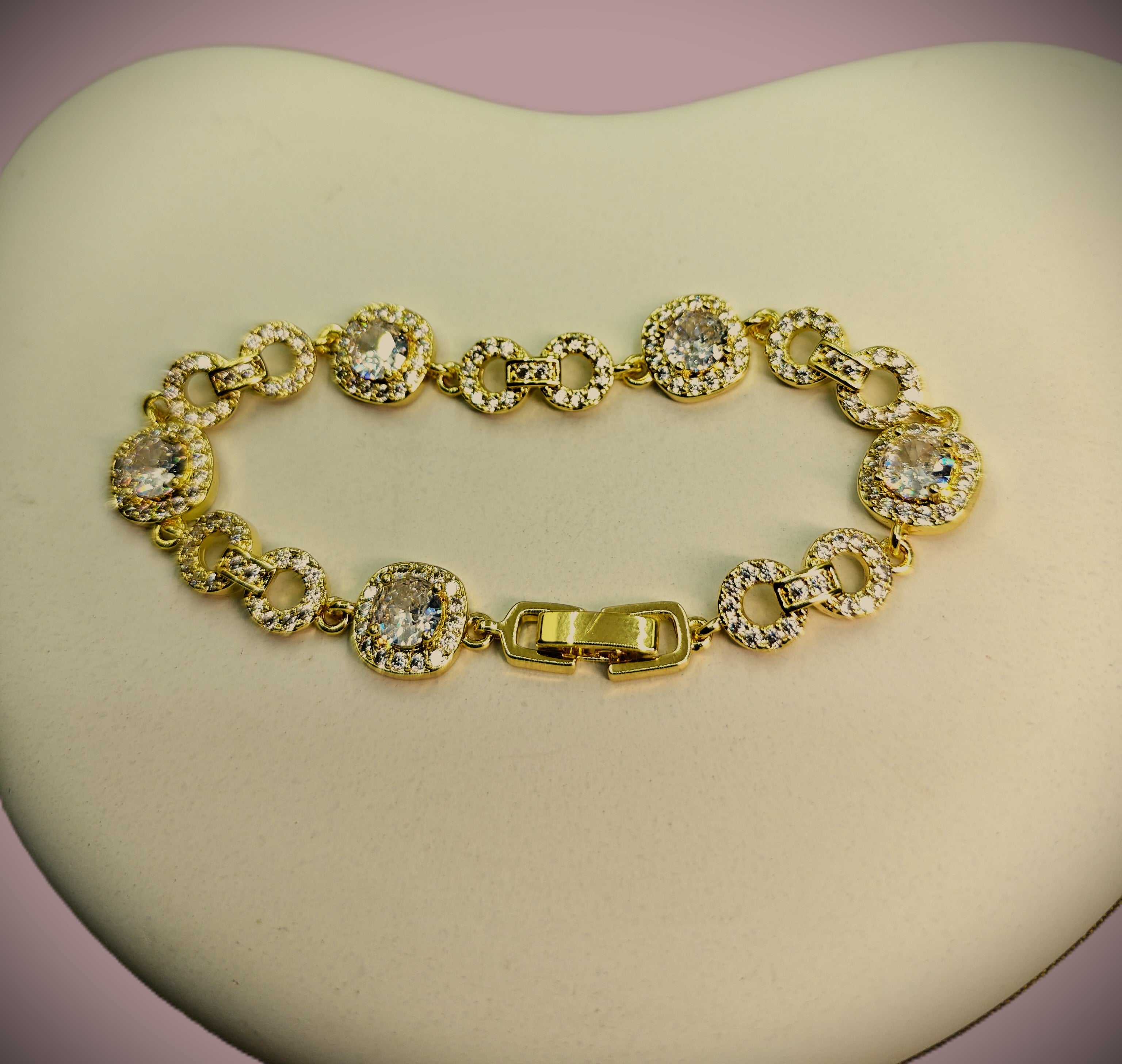 Gold-Tone Vintage Halo Cluster CZ Bracelet for Women - Glossy Finish