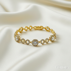 Gold-Tone Vintage Halo Cluster CZ Bracelet for Women - Glossy Finish
