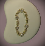 Gold-Tone Vintage Halo Cluster CZ Bracelet for Women - Glossy Finish