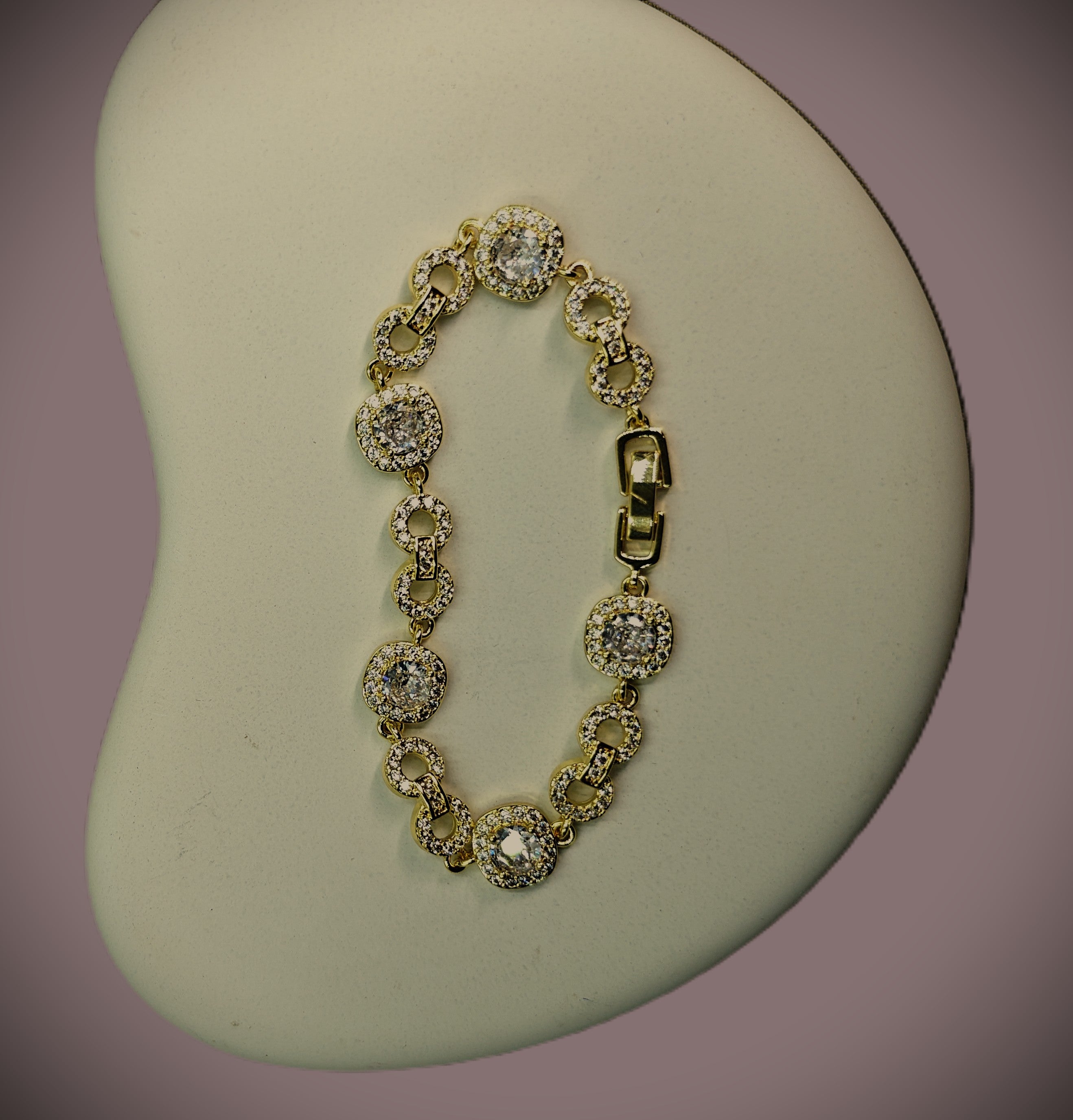 Gold-Tone Vintage Halo Cluster CZ Bracelet for Women - Glossy Finish