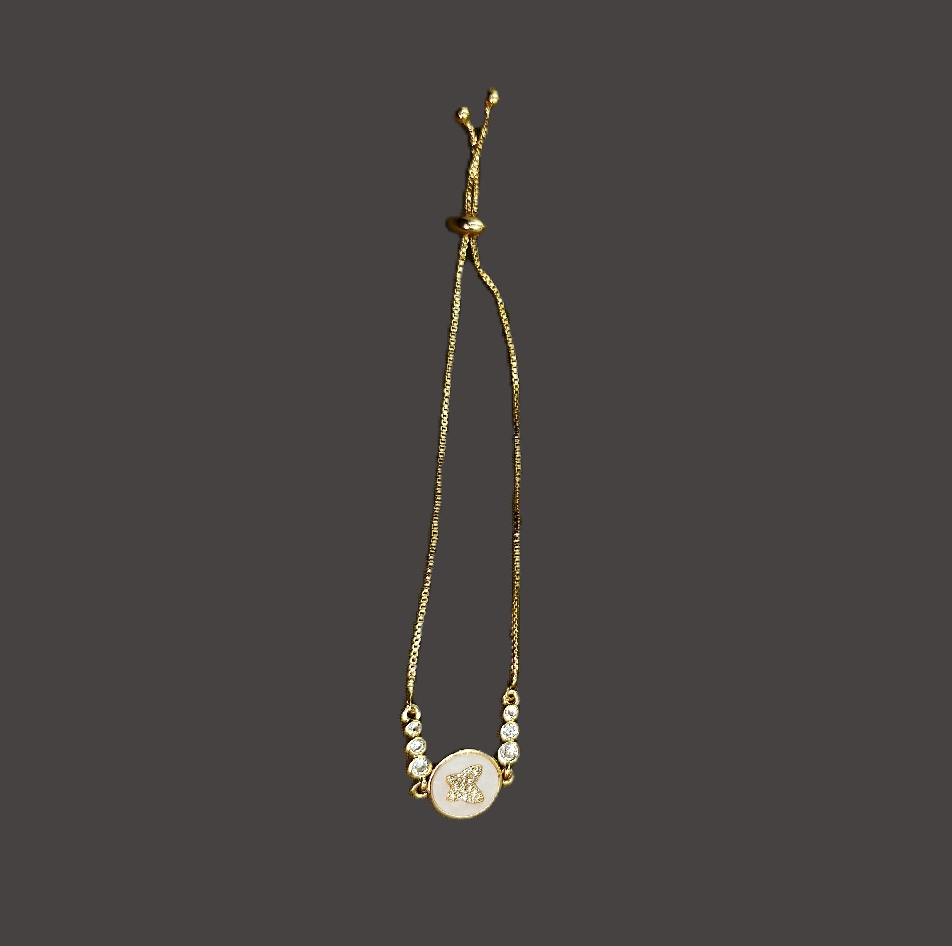 Gold-Tone Butterfly in Mother-of-Pearl AD Slider Bracelet for Women - Glossy Finish