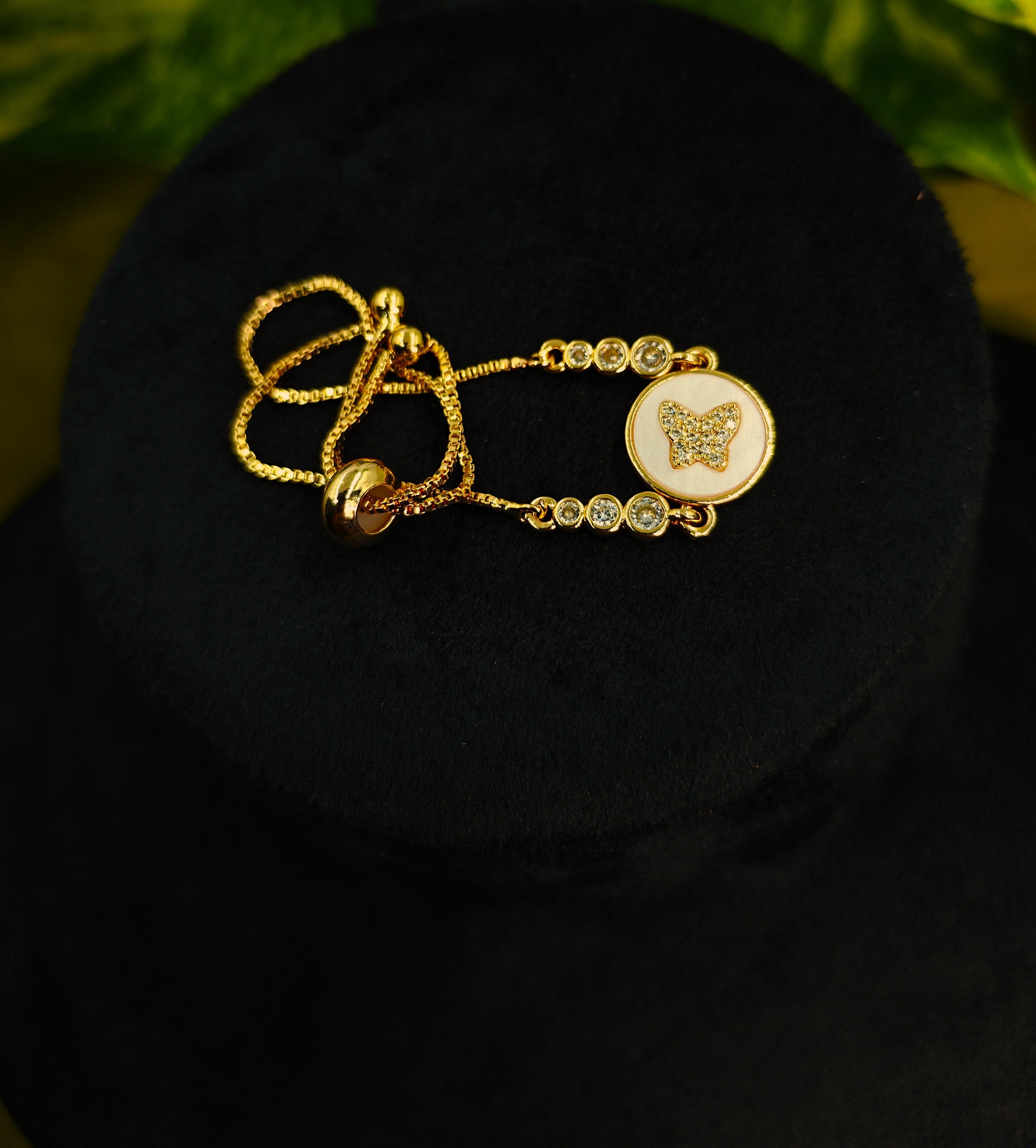 Gold-Tone Butterfly in Mother-of-Pearl AD Slider Bracelet for Women - Glossy Finish
