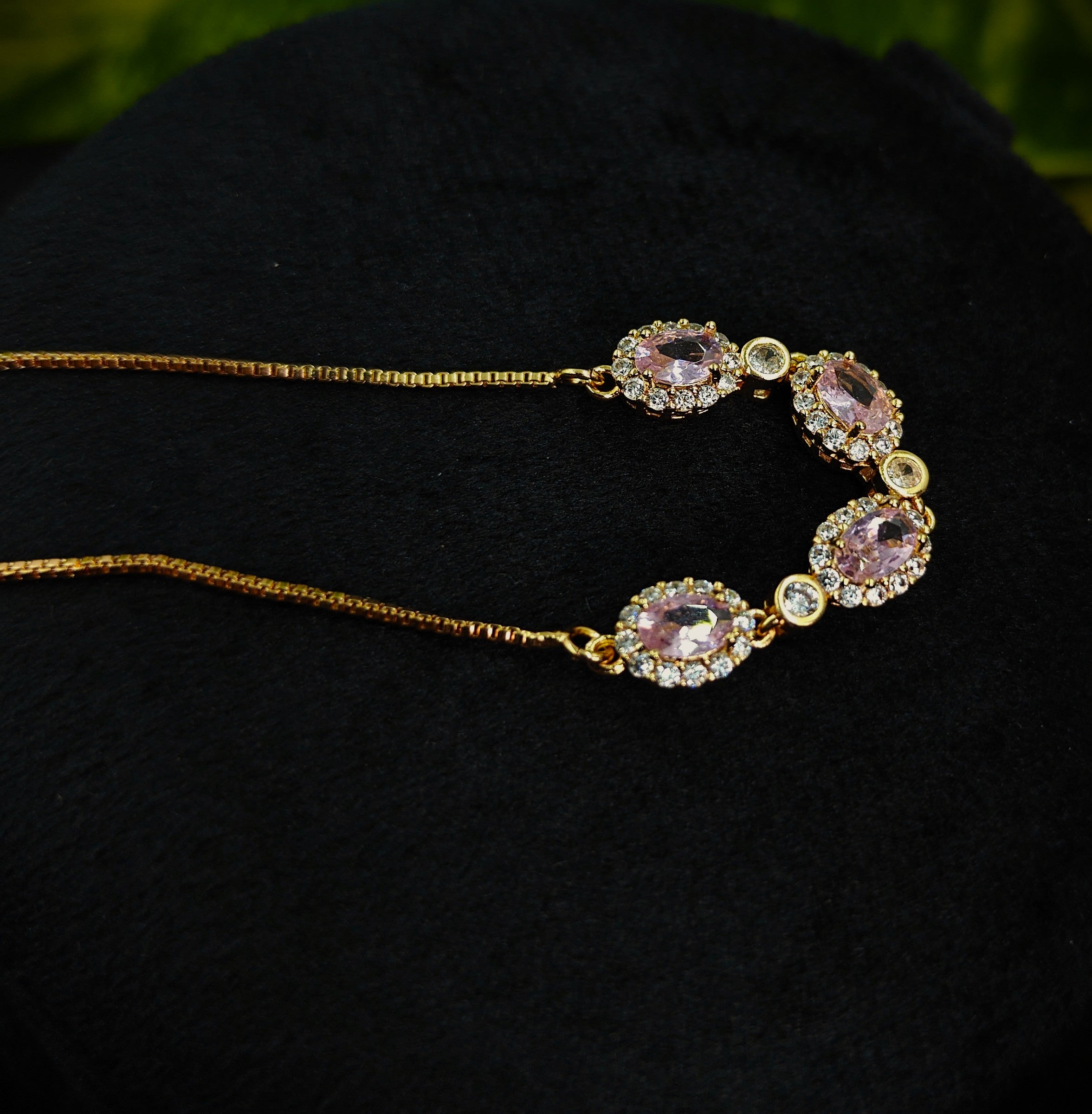 Gold-Tone Pink Stone Bolo AD Slider Bracelet for Women - Glossy Finish
