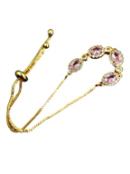 Gold-Tone Pink Stone Bolo AD Slider Bracelet for Women - Glossy Finish