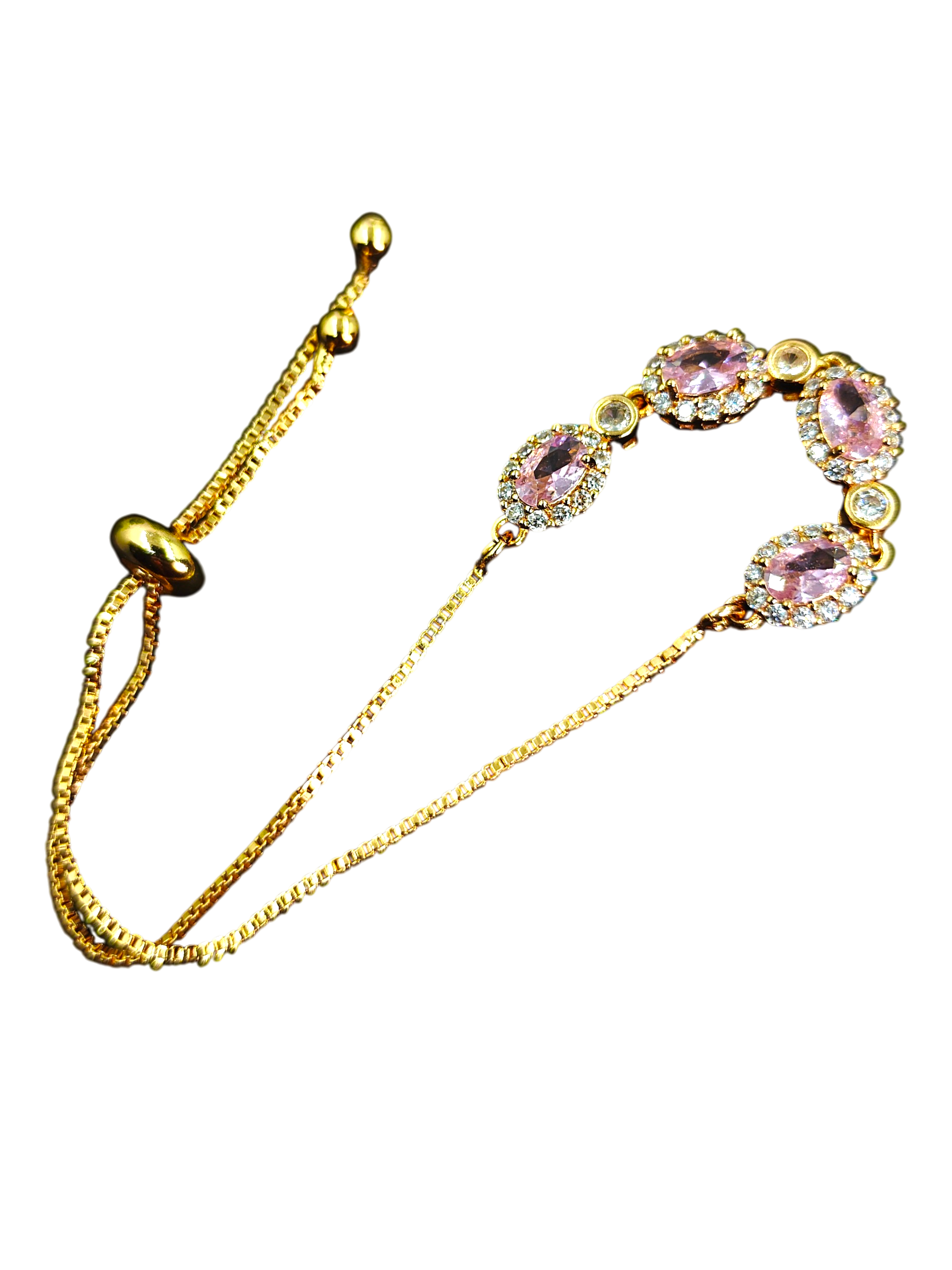 Gold-Tone Pink Stone Bolo AD Slider Bracelet for Women - Glossy Finish