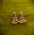 Gold-Tone Mint Green Stone Pearl Jhumka for Women - Matte Finish