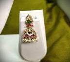 Gold-Tone Mint Green Stone Pearl Jhumka for Women - Matte Finish