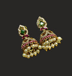 Gold-Tone Mint Green Stone Pearl Jhumka for Women - Matte Finish