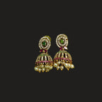 Gold-Tone Round Top Mint Green AD Jhumka for Women - Matte Finish