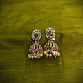 Gold-Tone Round Top Mint Green AD Jhumka for Women - Matte Finish