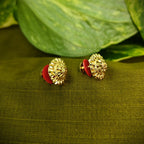 Gold-Tone Cutwork Floral Stud Earrings for Women - Matte Finish