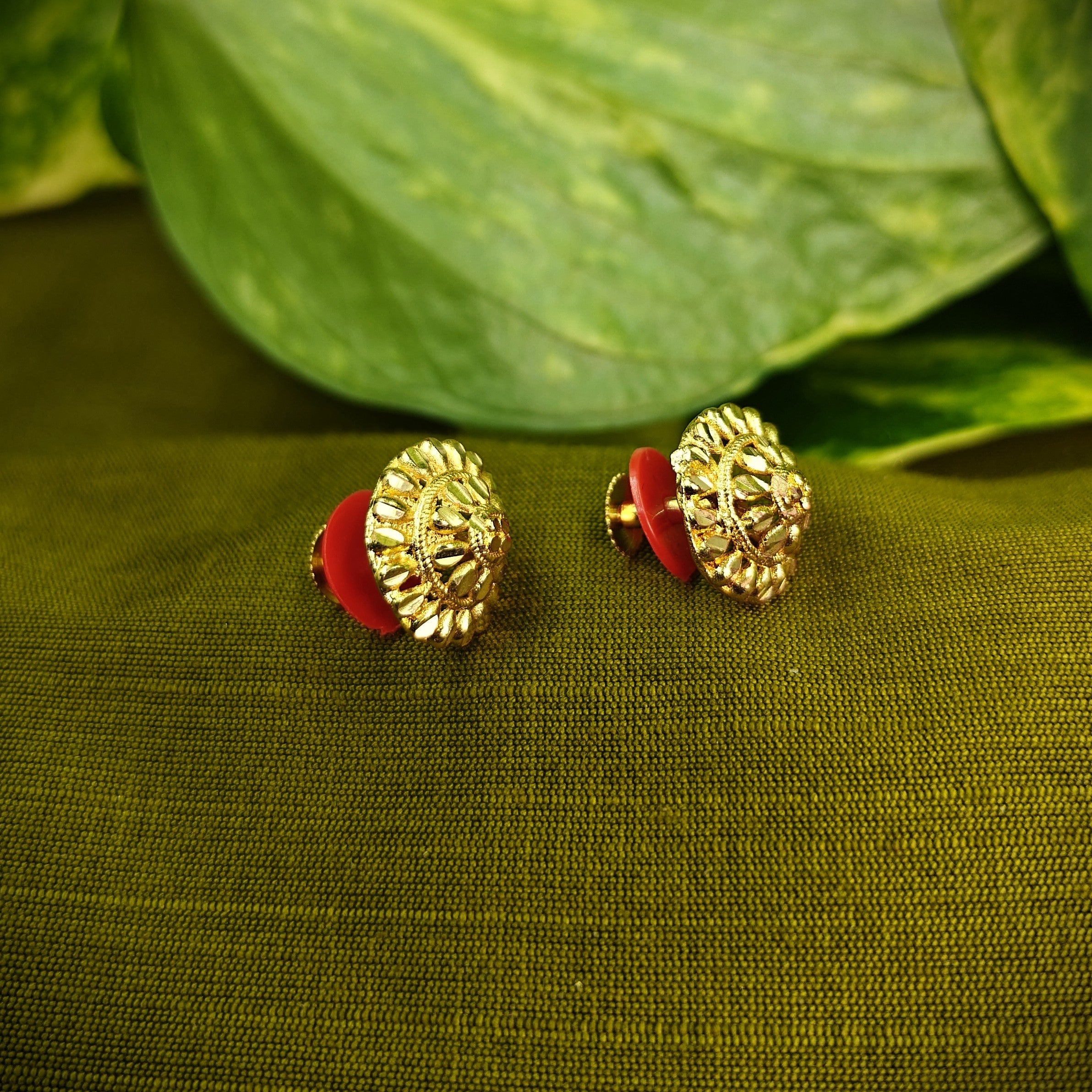 Gold-Tone Cutwork Floral Stud Earrings for Women - Matte Finish