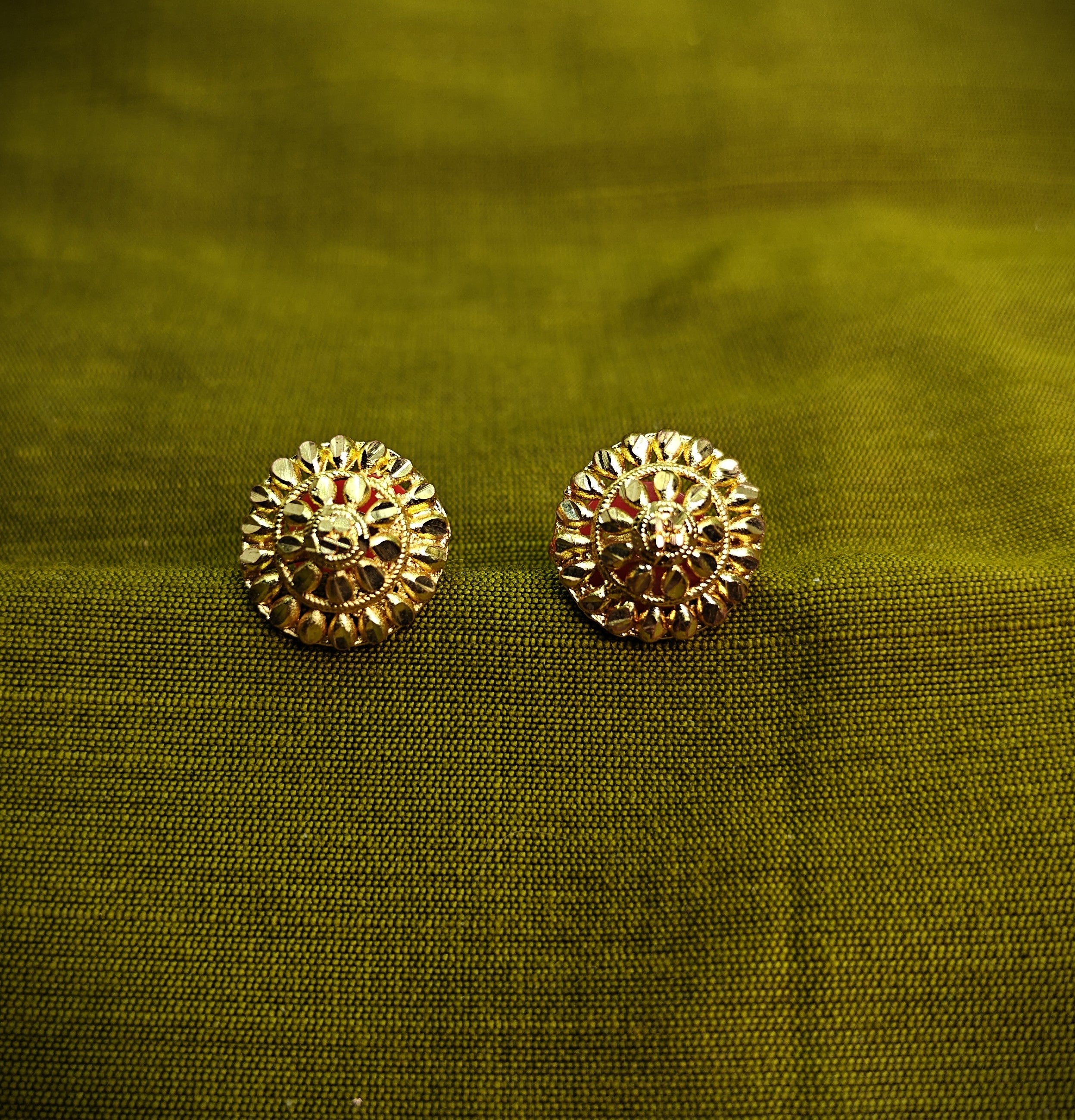 Gold-Tone Cutwork Floral Stud Earrings for Women - Matte Finish