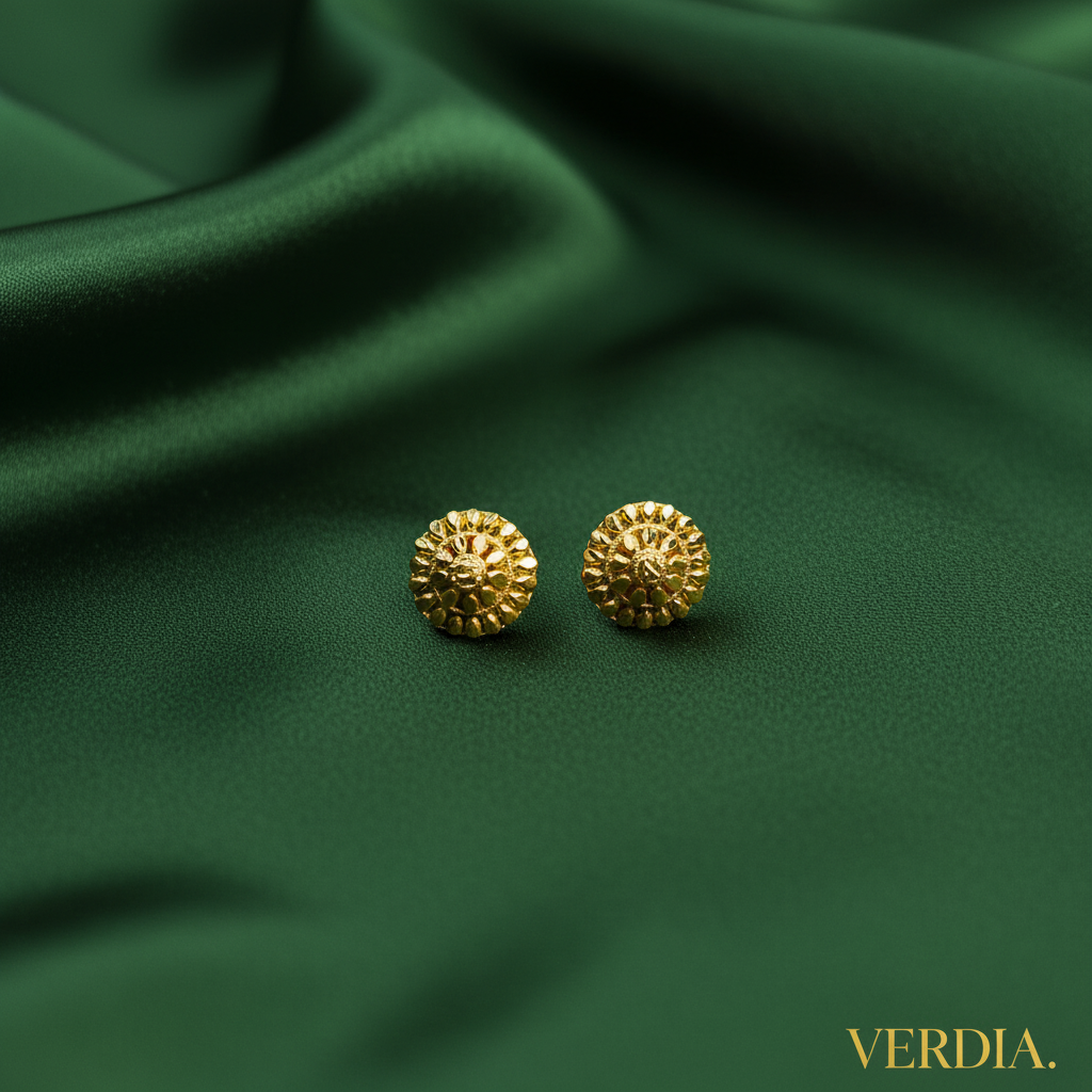 Gold-Tone Cutwork Floral Stud Earrings for Women - Matte Finish