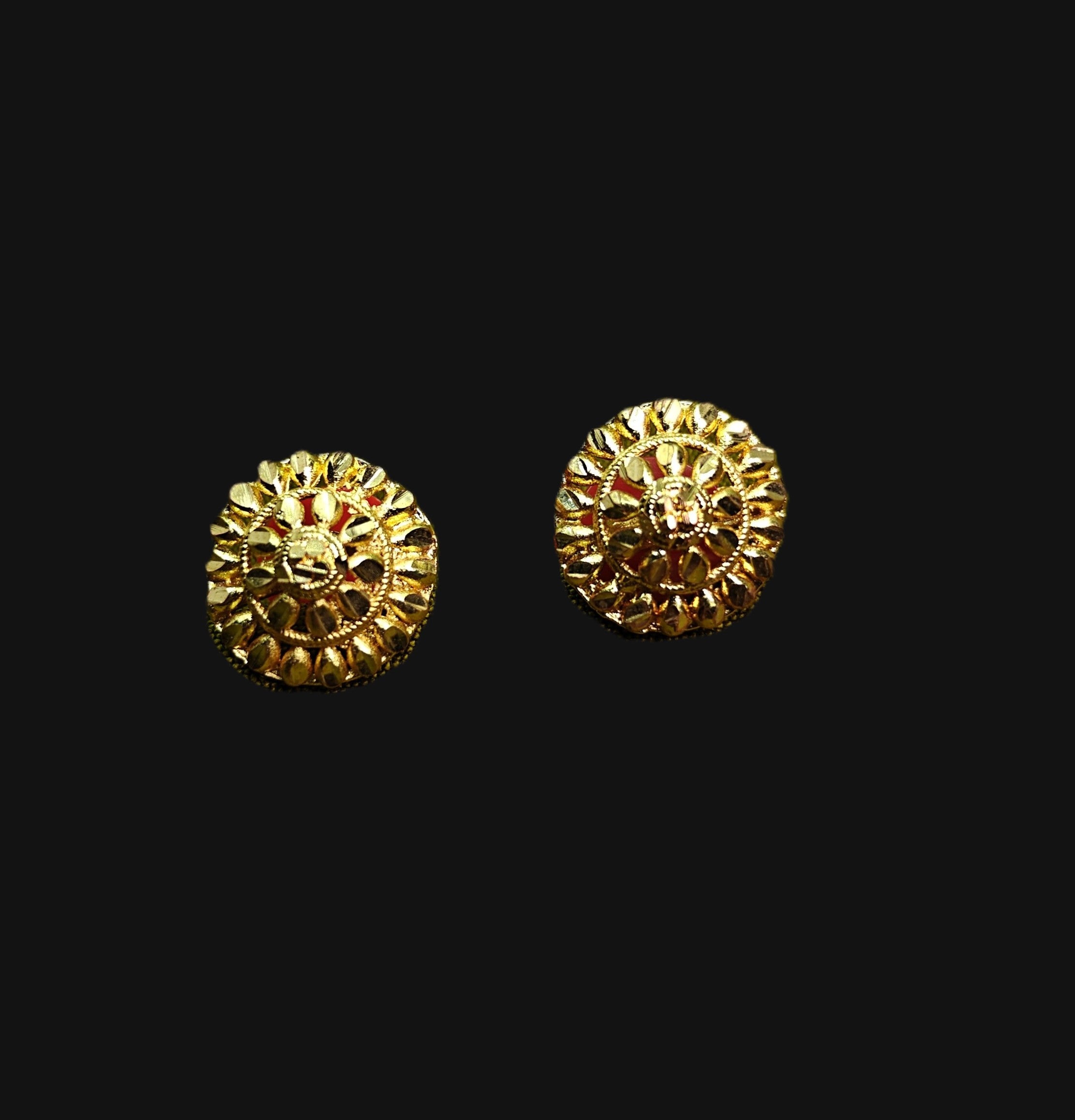 Gold-Tone Cutwork Floral Stud Earrings for Women - Matte Finish