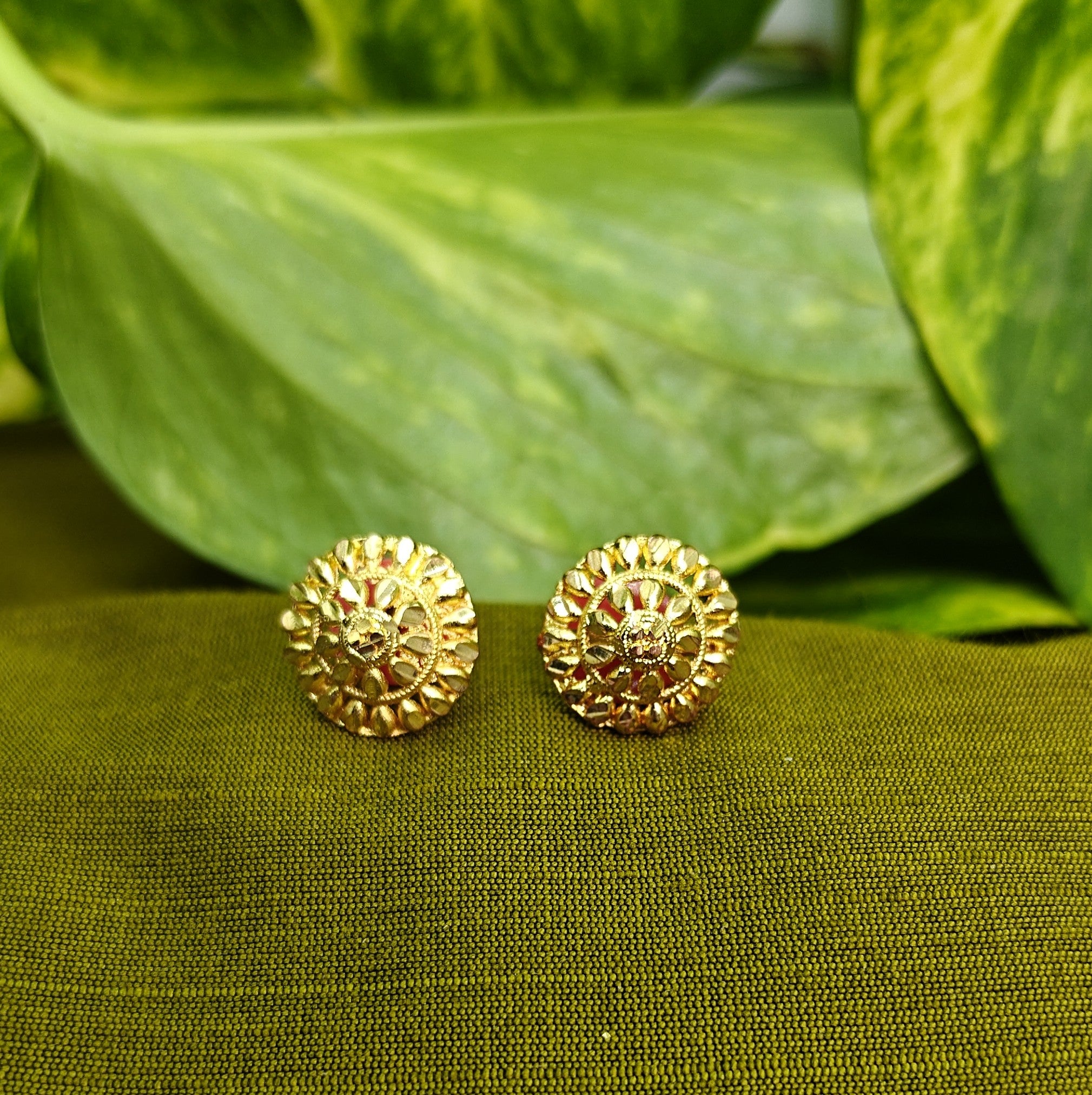Gold-Tone Cutwork Floral Stud Earrings for Women - Matte Finish