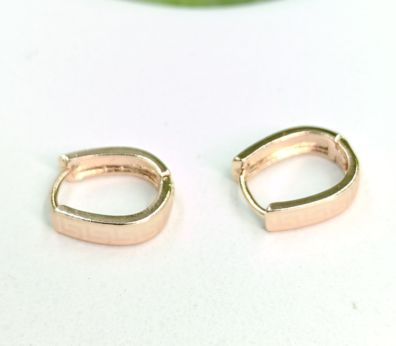 Gold-Tone Premium Greek Key Huggie Hoop Earrings for Women - Glossy Finish