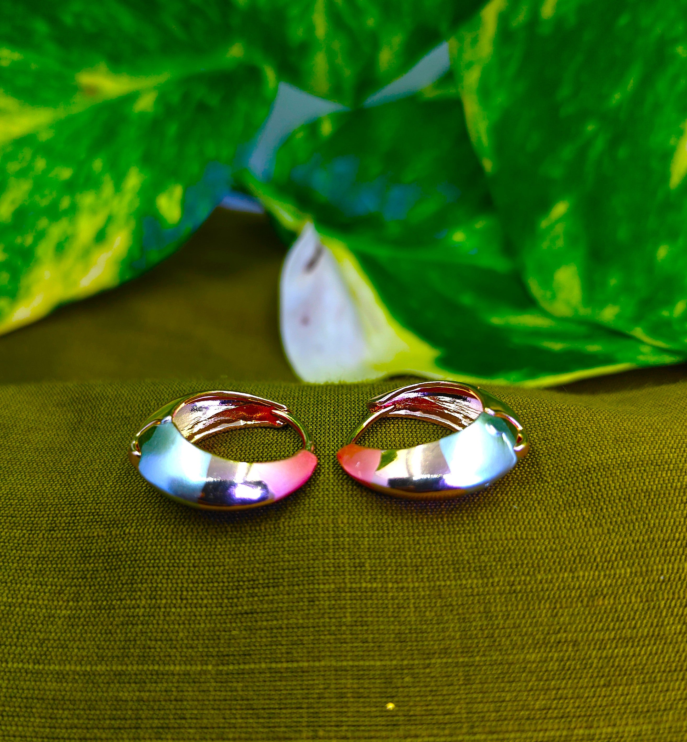 Gold-Tone Premium Tri-Colour Huggie Hoop Earrings for Women - Glossy Finish