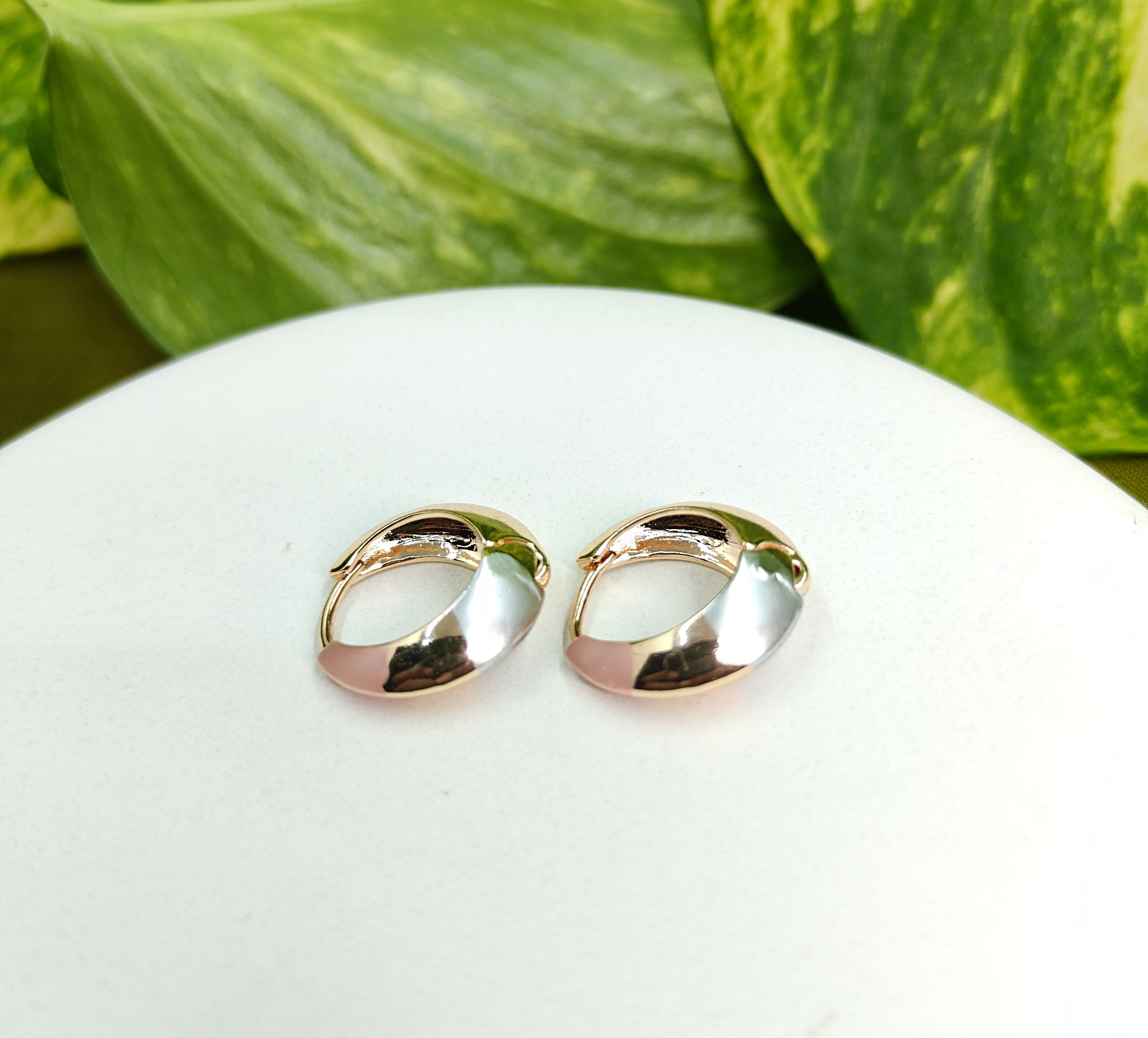 Gold-Tone Premium Tri-Colour Huggie Hoop Earrings for Women - Glossy Finish
