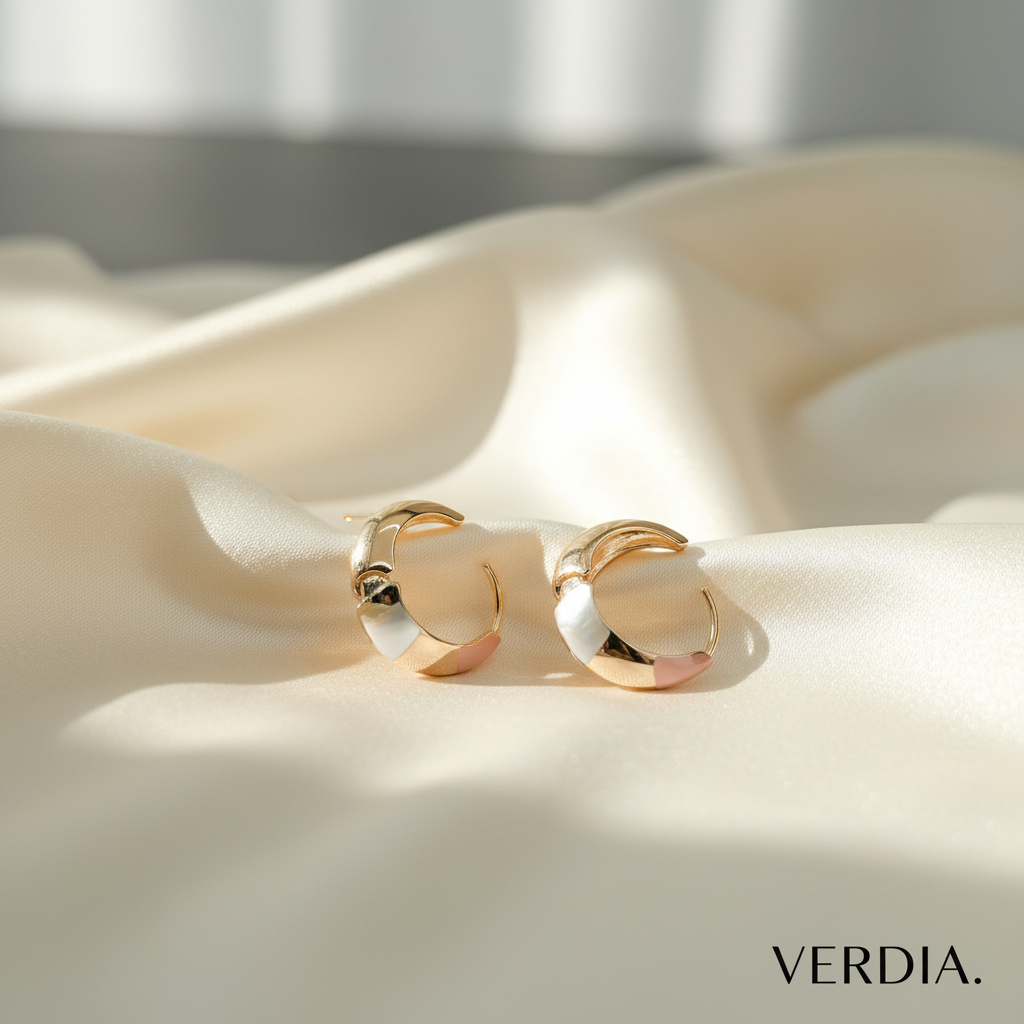 Gold-Tone Premium Tri-Colour Huggie Hoop Earrings for Women - Glossy Finish