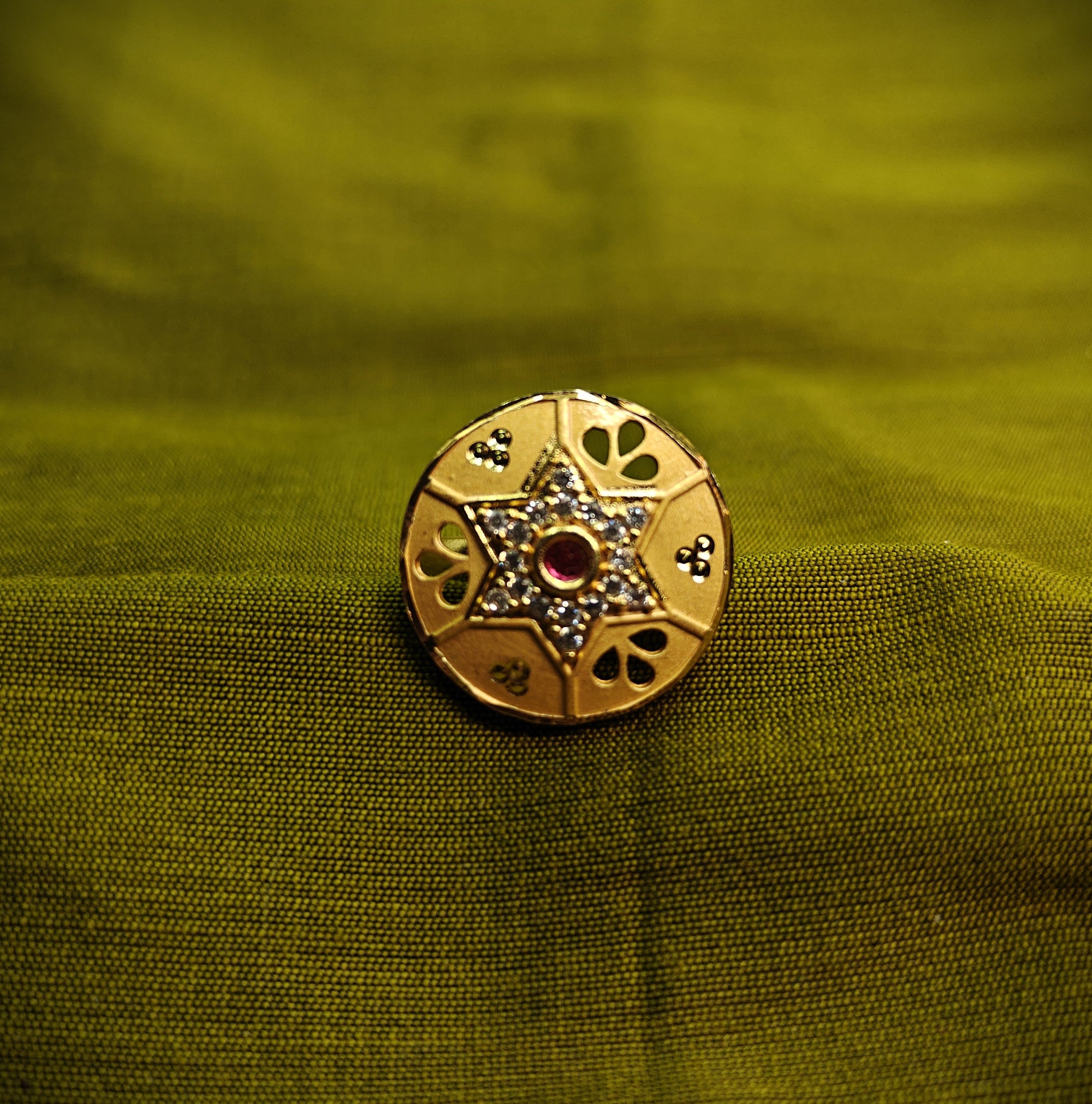 Gold-Tone Premium Star Chakra AD Ring for Women - Glossy Finish - Adjustable Size