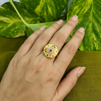 Gold-Tone Premium Star Chakra AD Ring for Women - Glossy Finish - Adjustable Size
