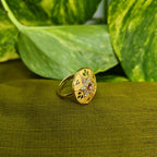 Gold-Tone Premium Star Chakra AD Ring for Women - Glossy Finish - Adjustable Size