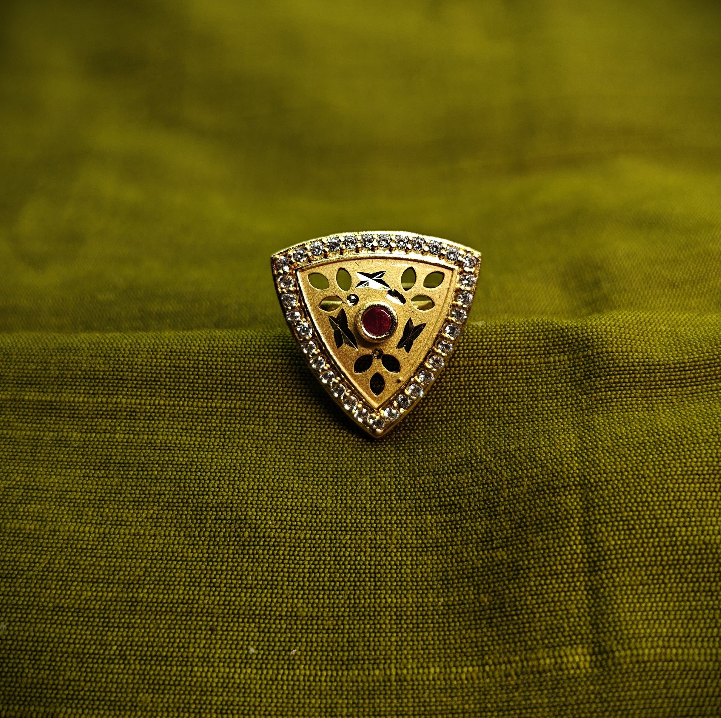 Gold-Tone Premium Triangle Shield AD Ring for Women - Glossy Finish - Adjustable Size