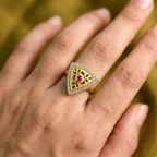 Gold-Tone Premium Triangle Shield AD Ring for Women - Glossy Finish - Adjustable Size