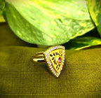 Gold-Tone Premium Triangle Shield AD Ring for Women - Glossy Finish - Adjustable Size