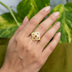 Gold-Tone Premium Diamond-Shaped AD Ring for Women - Glossy Finish - Adjustable Size