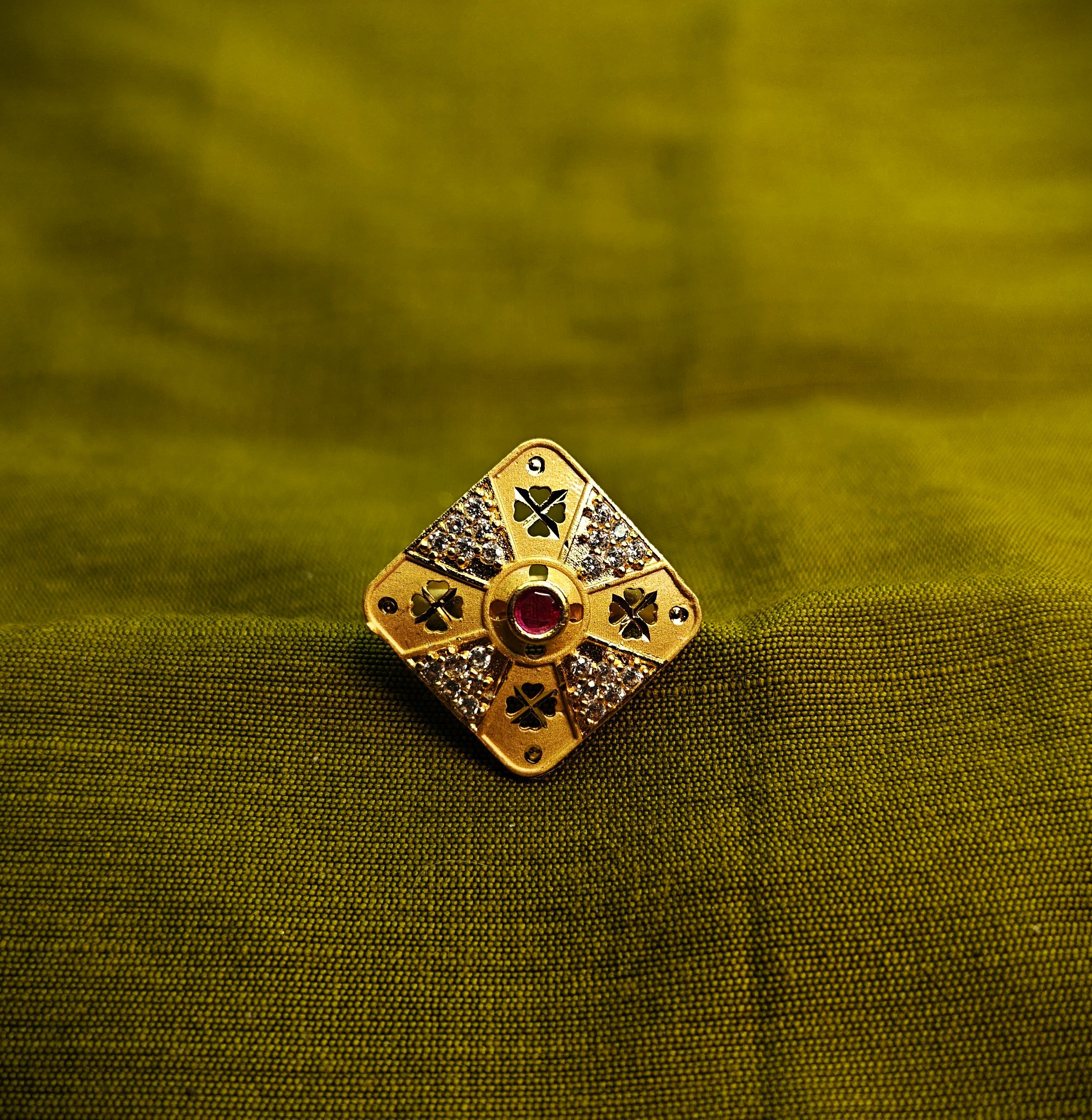 Gold-Tone Premium Diamond-Shaped AD Ring for Women - Glossy Finish - Adjustable Size