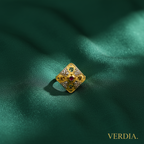 Gold-Tone Premium Diamond-Shaped AD Ring for Women - Glossy Finish - Adjustable Size