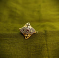 Gold-Tone Premium Swastik Halo AD Ring for Women - Glossy Finish - Adjustable Size