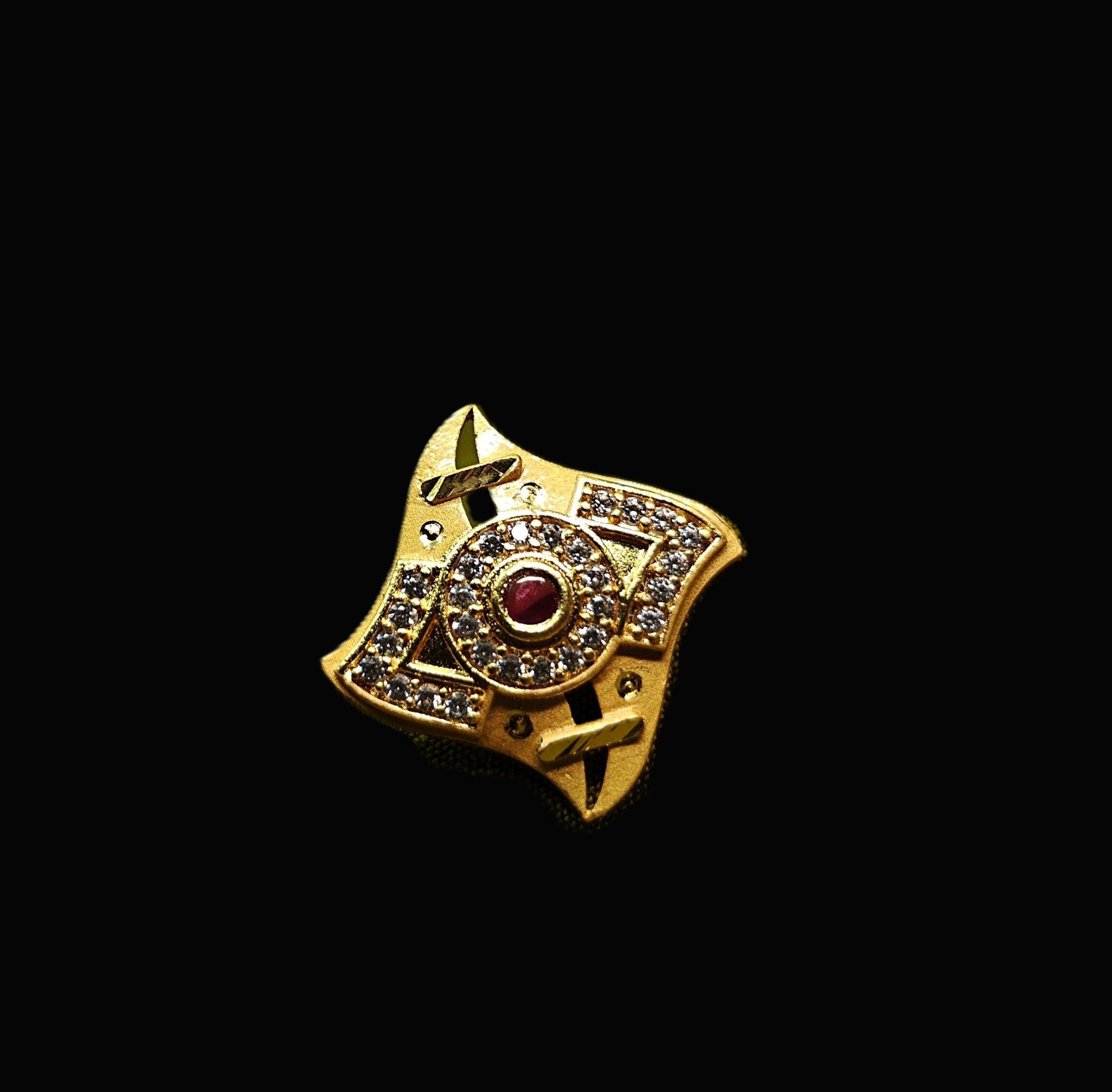 Gold-Tone Premium Swastik Halo AD Ring for Women - Glossy Finish - Adjustable Size