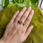 Gold-Tone Premium Swastik Halo AD Ring for Women - Glossy Finish - Adjustable Size