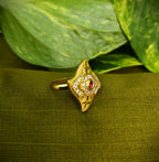 Gold-Tone Premium Swastik Halo AD Ring for Women - Glossy Finish - Adjustable Size