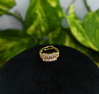 Gold-Tone Premium Baguette Chevron AD Ring for Women - Glossy Finish - Adjustable Size