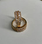 Gold-Tone Premium Baguette Chevron AD Ring for Women - Glossy Finish - Adjustable Size