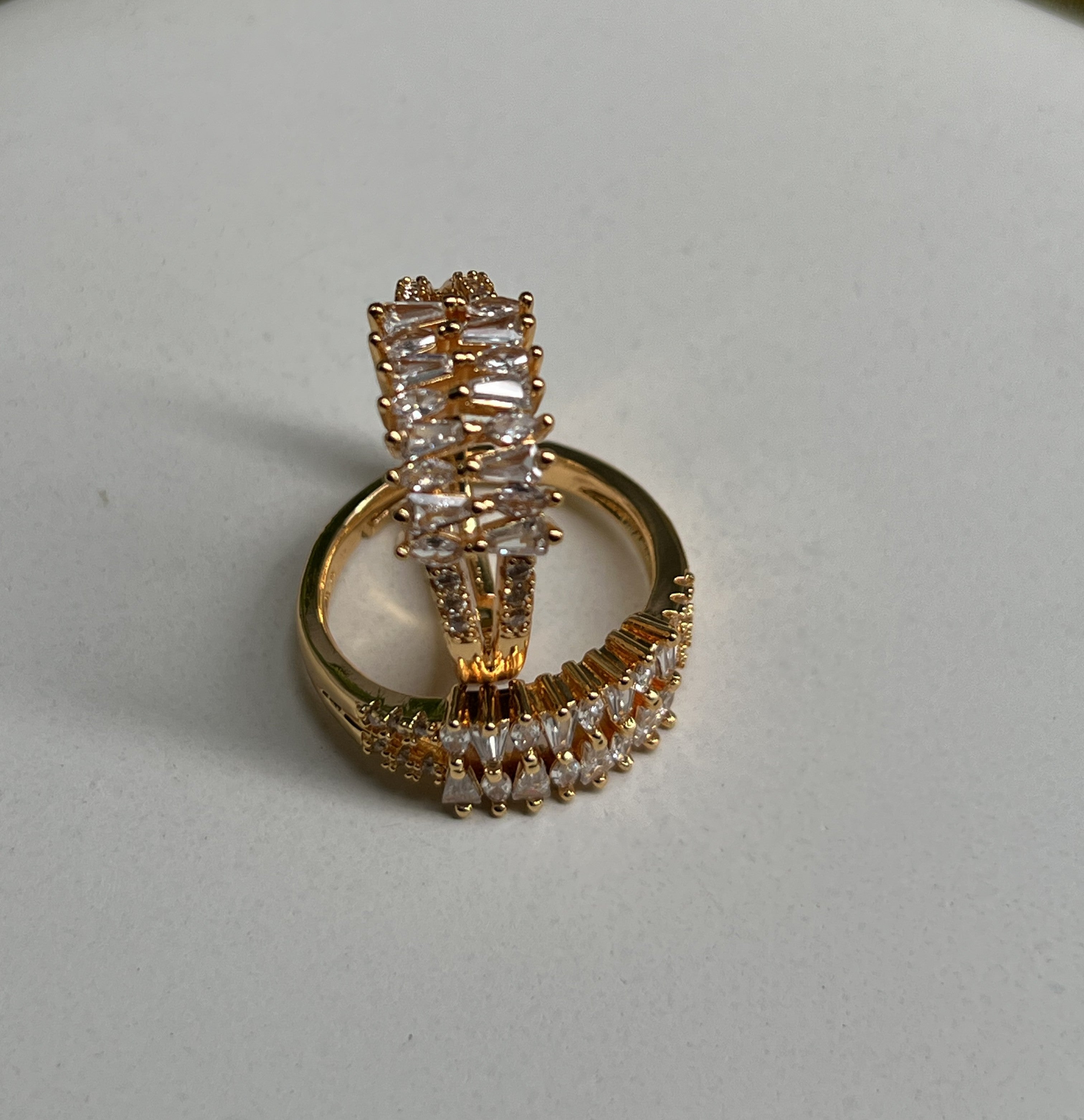 Gold-Tone Premium Baguette Chevron AD Ring for Women - Glossy Finish - Adjustable Size