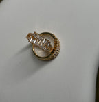 Gold-Tone Premium Baguette Chevron AD Ring for Women - Glossy Finish - Adjustable Size
