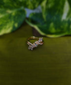 Gold-Tone Premium Baguette Bow AD Ring for Women - Glossy Finish - Adjustable Size