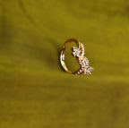 Gold-Tone Premium Baguette Bow AD Ring for Women - Glossy Finish - Adjustable Size