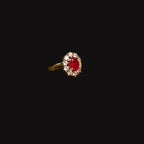 Gold-Tone Premium Ruby Oval Halo AD Ring for Women - Glossy Finish - Adjustable Size