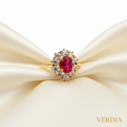 Gold-Tone Premium Ruby Oval Halo AD Ring for Women - Glossy Finish - Adjustable Size
